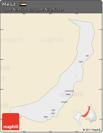 Classic Style Map of Melut, single color outside