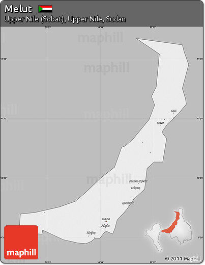 Gray Map of Melut, single color outside
