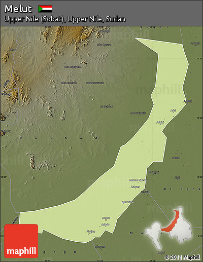 Physical Map of Melut, darken