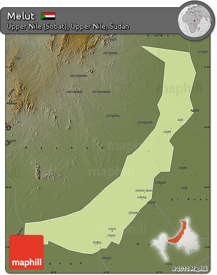 Physical Map of Melut, darken