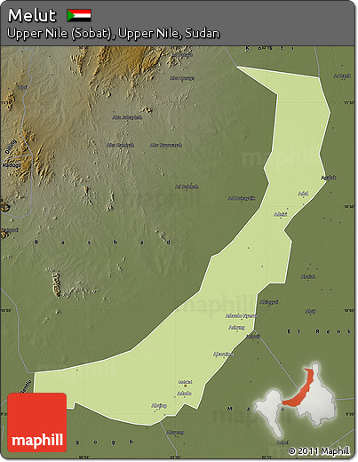 Physical Map of Melut, darken