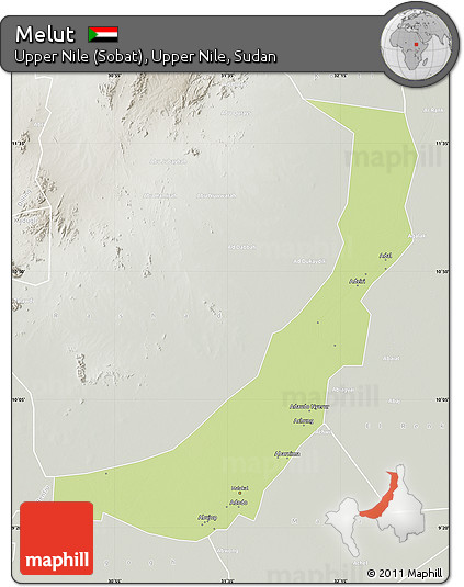 Physical Map of Melut, lighten, semi-desaturated