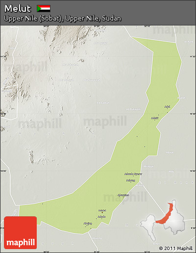 Physical Map of Melut, lighten, semi-desaturated