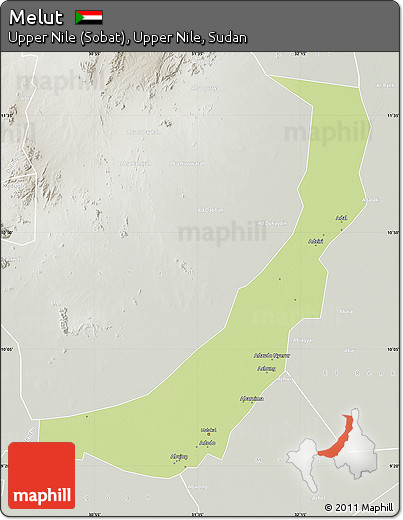 Physical Map of Melut, lighten, semi-desaturated