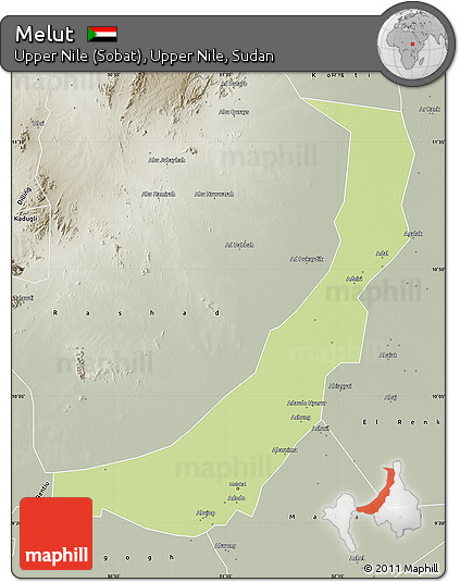 Physical Map of Melut, semi-desaturated