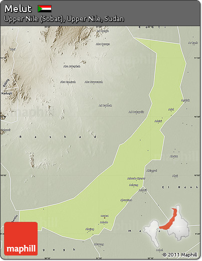 Physical Map of Melut, semi-desaturated