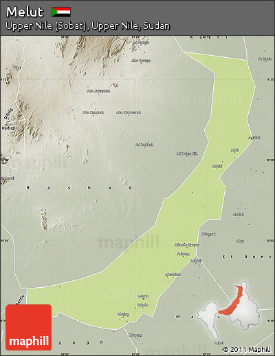 Physical Map of Melut, semi-desaturated
