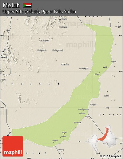 Physical Map of Melut, shaded relief outside
