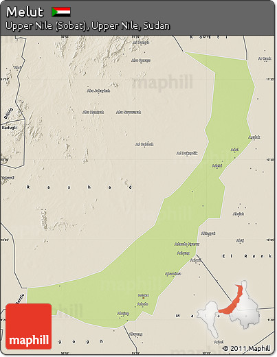 Physical Map of Melut, shaded relief outside