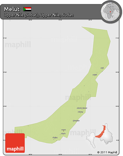 Physical Map of Melut, single color outside