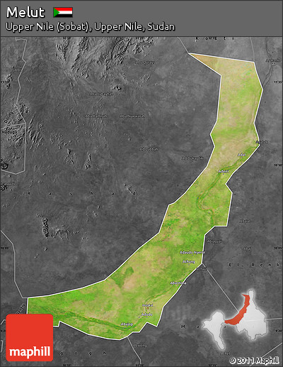 Satellite Map of Melut, darken, desaturated