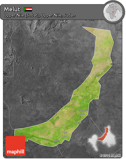 Satellite Map of Melut, darken, desaturated