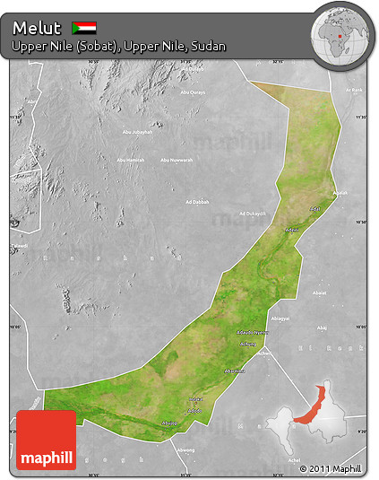 Satellite Map of Melut, lighten, desaturated