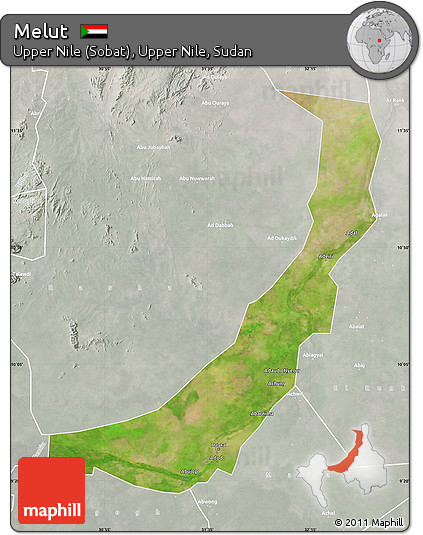 Satellite Map of Melut, lighten, semi-desaturated
