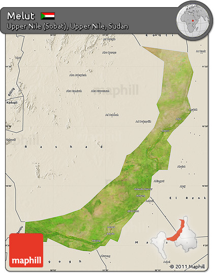 Satellite Map of Melut, shaded relief outside