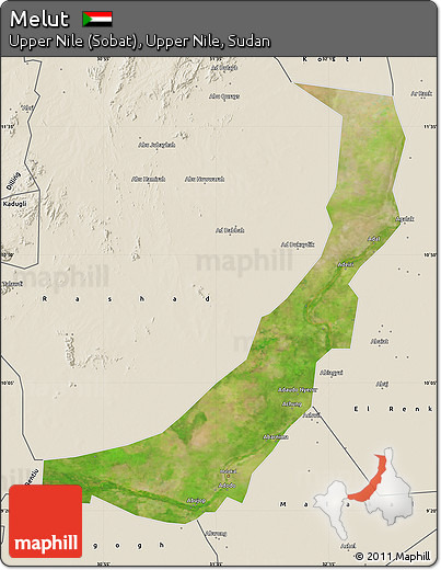 Satellite Map of Melut, shaded relief outside