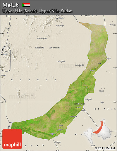 Satellite Map of Melut, shaded relief outside