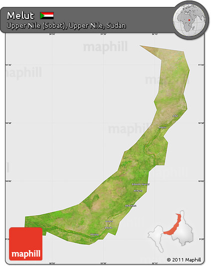 Satellite Map of Melut, single color outside