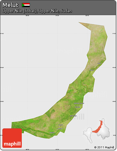 Satellite Map of Melut, single color outside