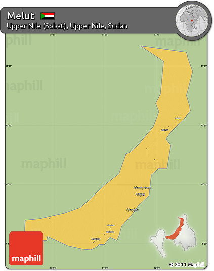 Savanna Style Map of Melut, single color outside