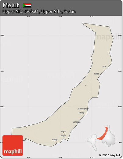 Shaded Relief Map of Melut, cropped outside