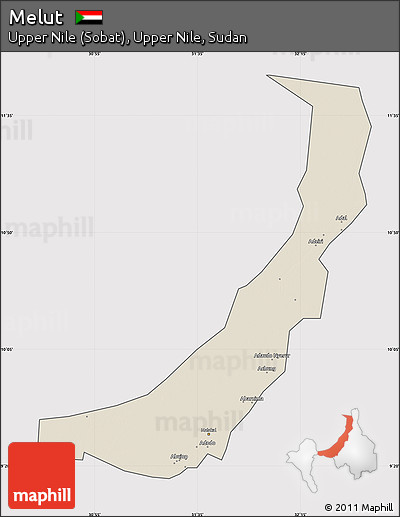 Shaded Relief Map of Melut, cropped outside