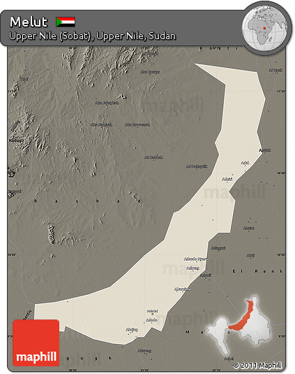 Shaded Relief Map of Melut, darken