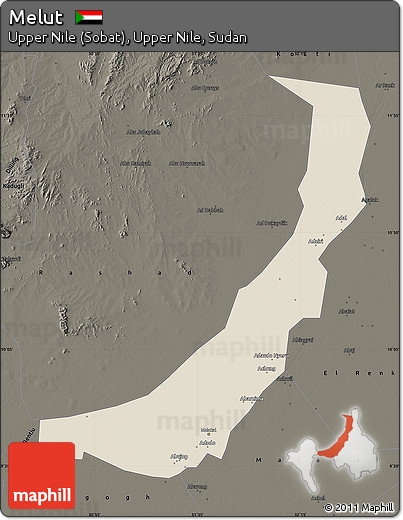 Shaded Relief Map of Melut, darken