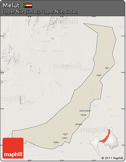 Shaded Relief Map of Melut, lighten