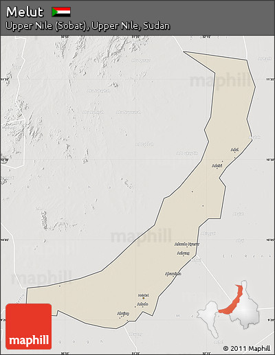 Shaded Relief Map of Melut, lighten, semi-desaturated