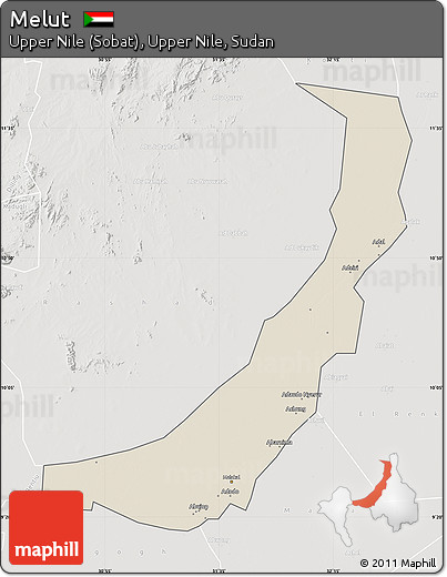 Shaded Relief Map of Melut, lighten, semi-desaturated