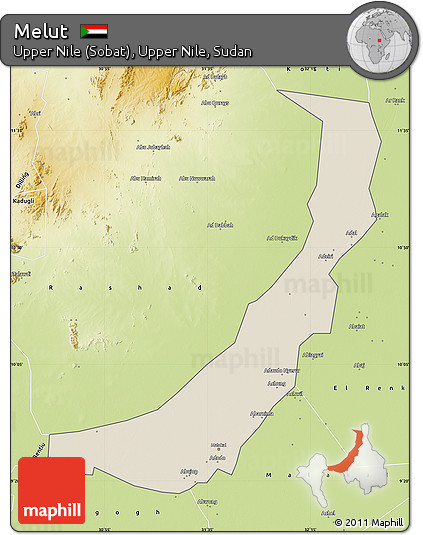 Shaded Relief Map of Melut, physical outside