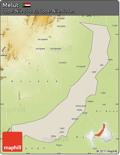 Shaded Relief Map of Melut, physical outside