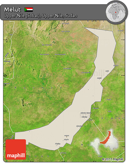 Shaded Relief Map of Melut, satellite outside
