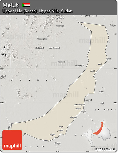 Shaded Relief Map of Melut, semi-desaturated