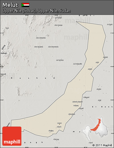 Shaded Relief Map of Melut, semi-desaturated