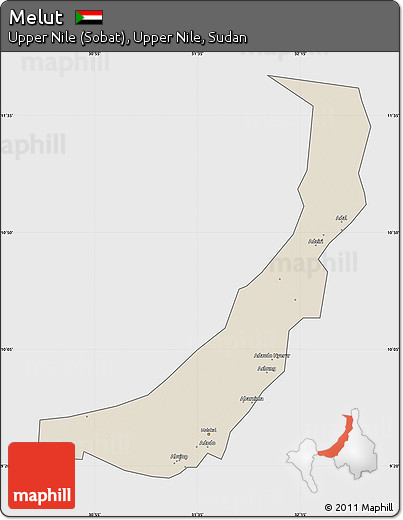 Shaded Relief Map of Melut, single color outside