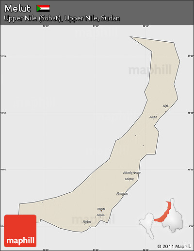 Shaded Relief Map of Melut, single color outside
