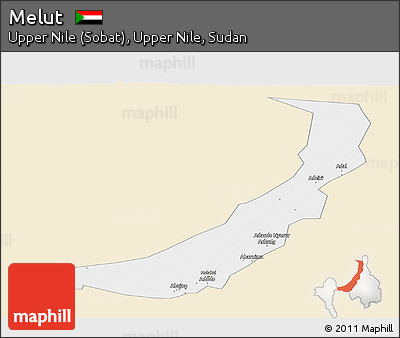 Classic Style Panoramic Map of Melut, single color outside