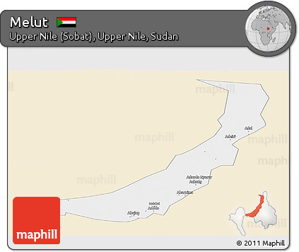 Classic Style Panoramic Map of Melut, single color outside