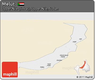 Classic Style Panoramic Map of Melut, single color outside