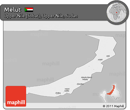 Gray Panoramic Map of Melut, single color outside