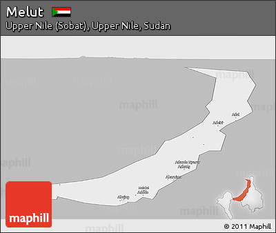 Gray Panoramic Map of Melut, single color outside