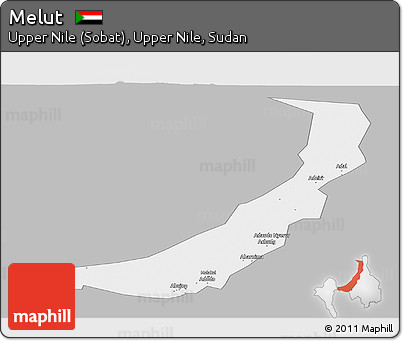 Gray Panoramic Map of Melut, single color outside