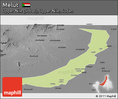 Physical Panoramic Map of Melut, darken, desaturated