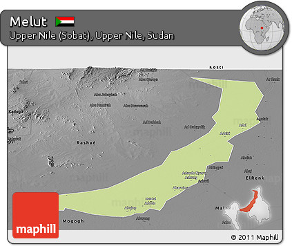 Physical Panoramic Map of Melut, darken, desaturated