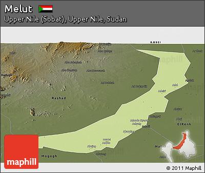 Physical Panoramic Map of Melut, darken