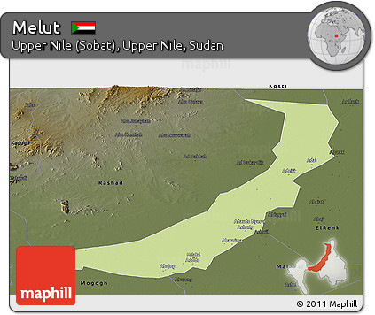 Physical Panoramic Map of Melut, darken