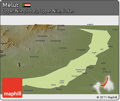 Physical Panoramic Map of Melut, darken