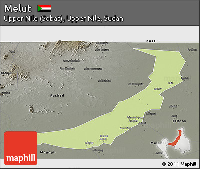 Physical Panoramic Map of Melut, darken, semi-desaturated